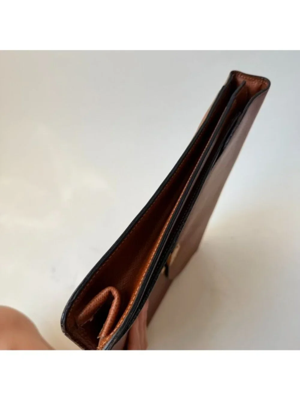 Vintage Lancel Paris Tan Brown Textured Leather Briefcase Top Handle Bag